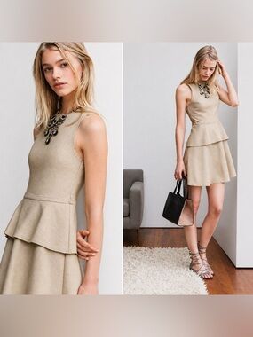 ✨ Banana Republic Linen Blend Peplum Dress NWT | Quiet Luxury Neutral ✨